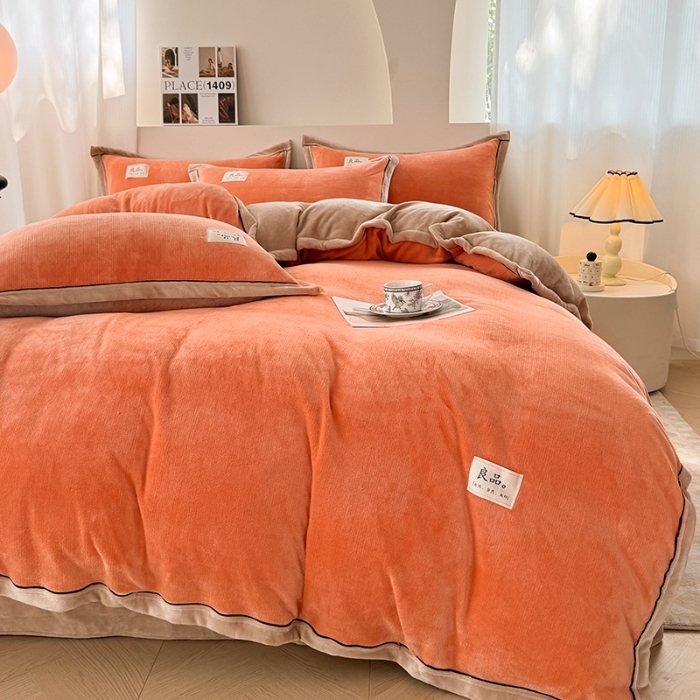 91家纺网 家纺一手货源 找家纺 （总）喜梦缘 2025新款高克重纯色牛奶绒宽边工艺款四件套