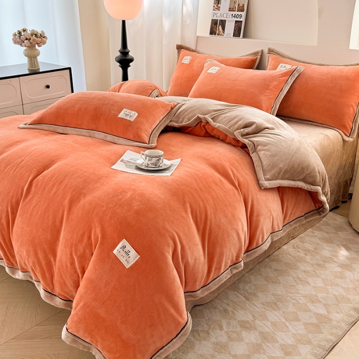 91家纺网 家纺一手货源 找家纺 （总）喜梦缘 2025新款高克重纯色牛奶绒宽边工艺款四件套