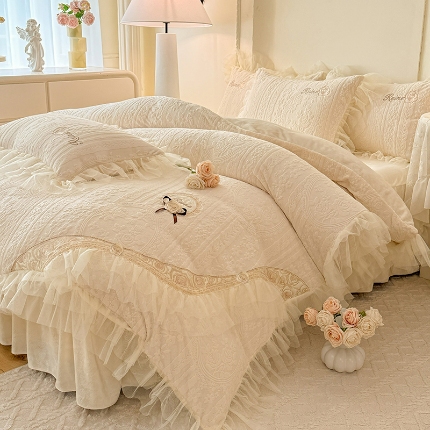 （总）2025漫布云纺360g全消光牛奶绒工艺款蕾丝盘花立体雕花绒牛奶绒四件套刺绣绣花套件