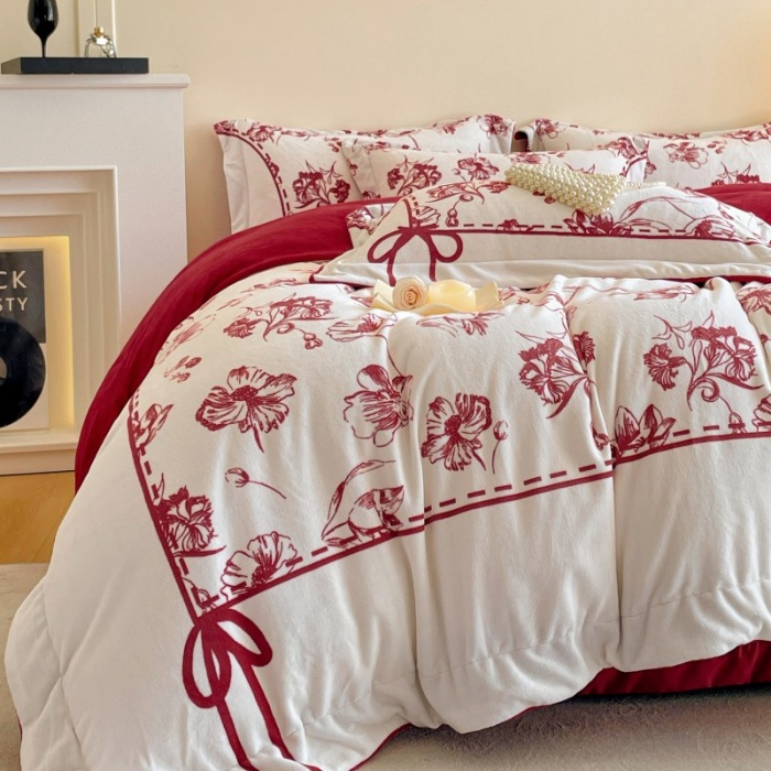 91家纺网 家纺一手货源 找家纺 （总）控价 2025新款 床盖款全消光240克A类数码印花牛奶绒四件套-如梦