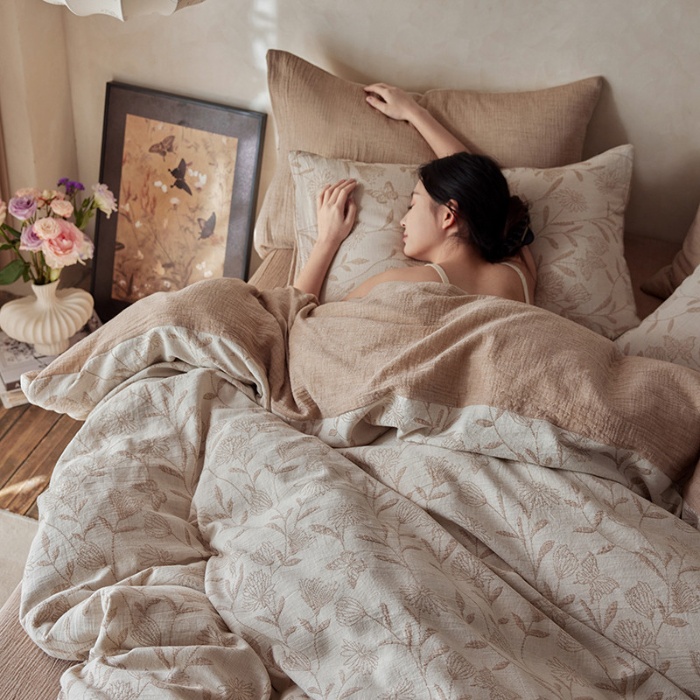 91家纺网 家纺一手货源 找家纺 （总）艾咪-Amy ntmy 2025新款全棉立体浮雕提花双层纱四件套-流风余韵