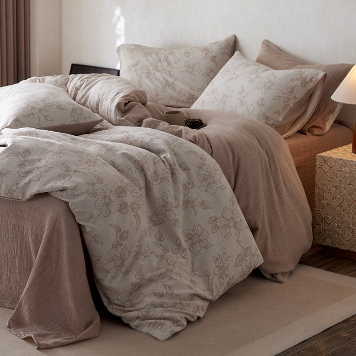 91家纺网 家纺一手货源 找家纺 （总）艾咪 2025新款全棉立体浮雕提花双层纱四件套-莫尼特