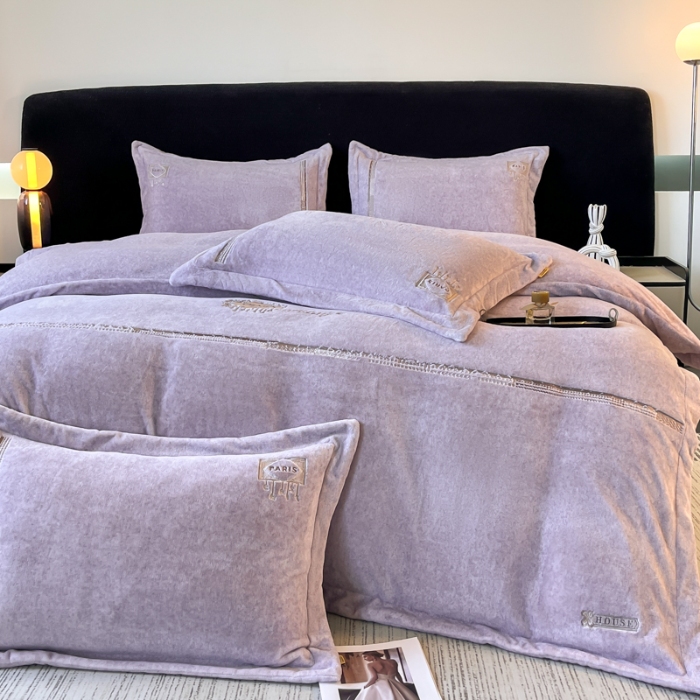 91家纺网 家纺一手货源 找家纺 （总）牛奶绒宝宝水晶绒法莱冰岛绒简约轻奢肌理纹保暖冬季保温四件套格瑞诗