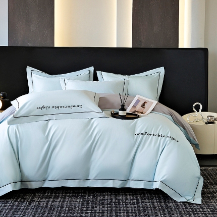 91家纺网 家纺一手货源 找家纺 （总）2025新款全棉长绒棉双拼四件套刺绣轻奢床上用品-简约