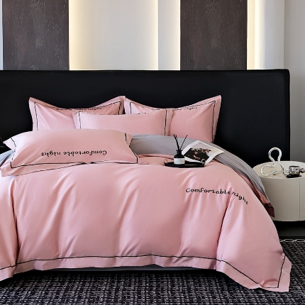 91家纺网 家纺一手货源 找家纺 （总）2025新款全棉长绒棉双拼四件套刺绣轻奢床上用品-简约