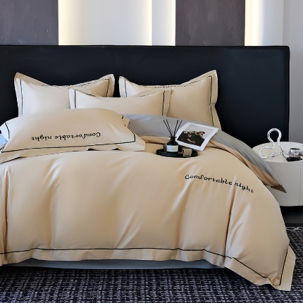 （总）2025新款全棉长绒棉双拼四件套刺绣轻奢床上用品-简约