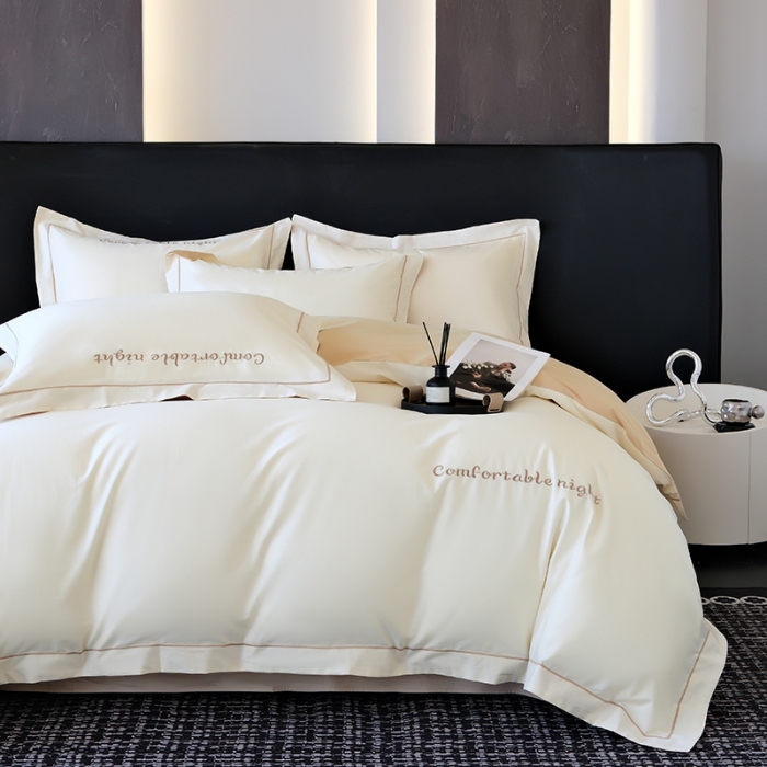 91家纺网 家纺一手货源 找家纺 （总）2025新款全棉长绒棉双拼四件套刺绣轻奢床上用品-简约