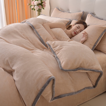 91家纺网 家纺一手货源 找家纺 （总）加厚牛奶绒四件套简约双面加绒被套罩床单双人家用冬季法兰绒--简约款简约款系列