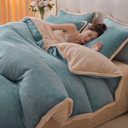 91家纺网 家纺一手货源 找家纺 （总）加厚牛奶绒四件套简约双面加绒被套罩床单双人家用冬季法兰绒--简约款简约款系列