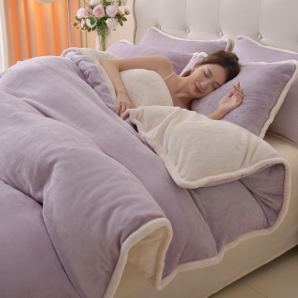 91家纺网 家纺一手货源 找家纺 （总）加厚牛奶绒四件套简约双面加绒被套罩床单双人家用冬季法兰绒--简约款简约款系列