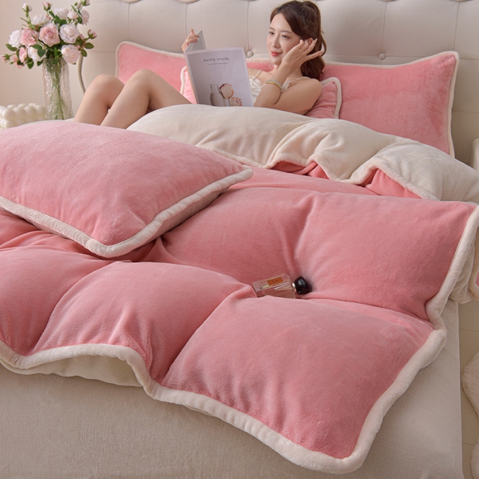 91家纺网 家纺一手货源 找家纺 （总）加厚牛奶绒四件套简约双面加绒被套罩床单双人家用冬季法兰绒--简约款简约款系列