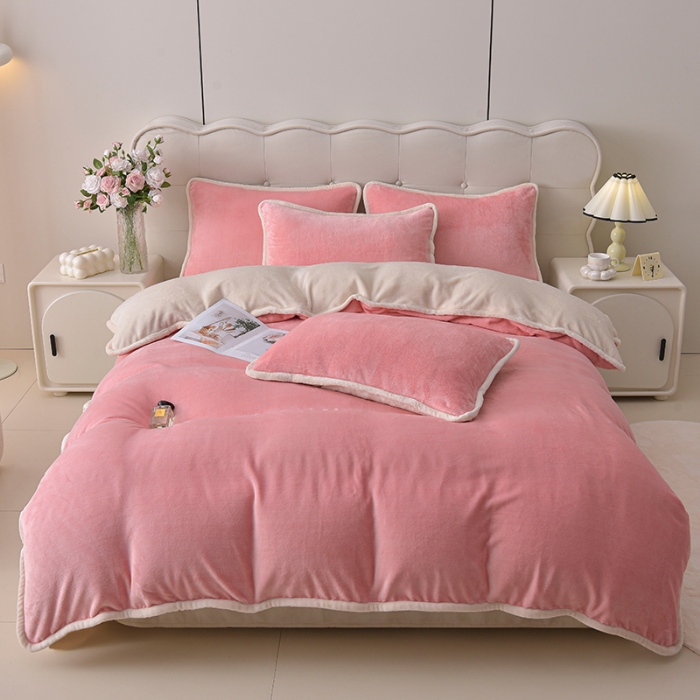 91家纺网 家纺一手货源 找家纺 （总）加厚牛奶绒四件套简约双面加绒被套罩床单双人家用冬季法兰绒--简约款简约款系列