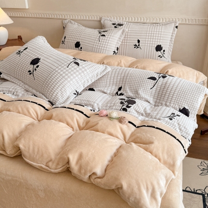 91家纺网 家纺一手货源 找家纺 （总）【苏东来】2025高端加厚保暖纯色甜美公主赫本风法式工艺款雕花牛奶绒四件套清新少女婴儿法莱兔绒四件套