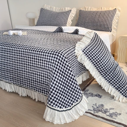 （总）2025高克重加厚牛奶绒无印风格子床盖蕾丝花边织带花边宝宝绒婴儿绒简约风单床盖床褥全棉花边床单三件套