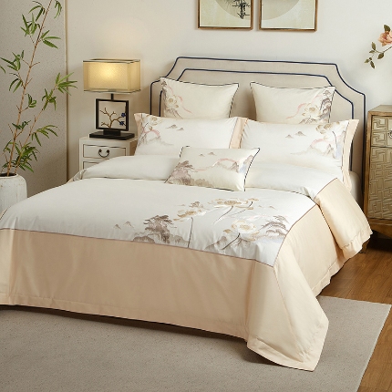 91家纺网 家纺一手货源 找家纺 （总）50S50支长绒棉刺绣四件套专版花型独家特供直播爆款