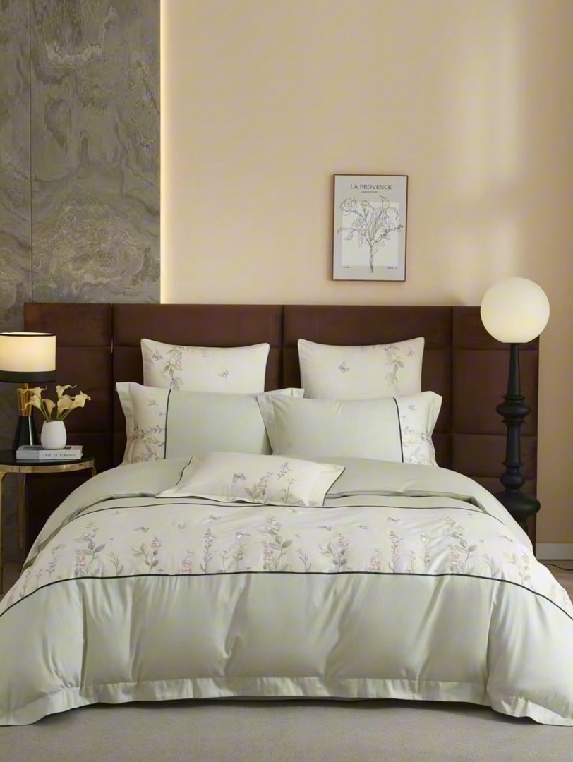 91家纺网 家纺一手货源 找家纺 50S50支长绒棉刺绣四件套专版花型独家特供直播爆款 春日花园绿