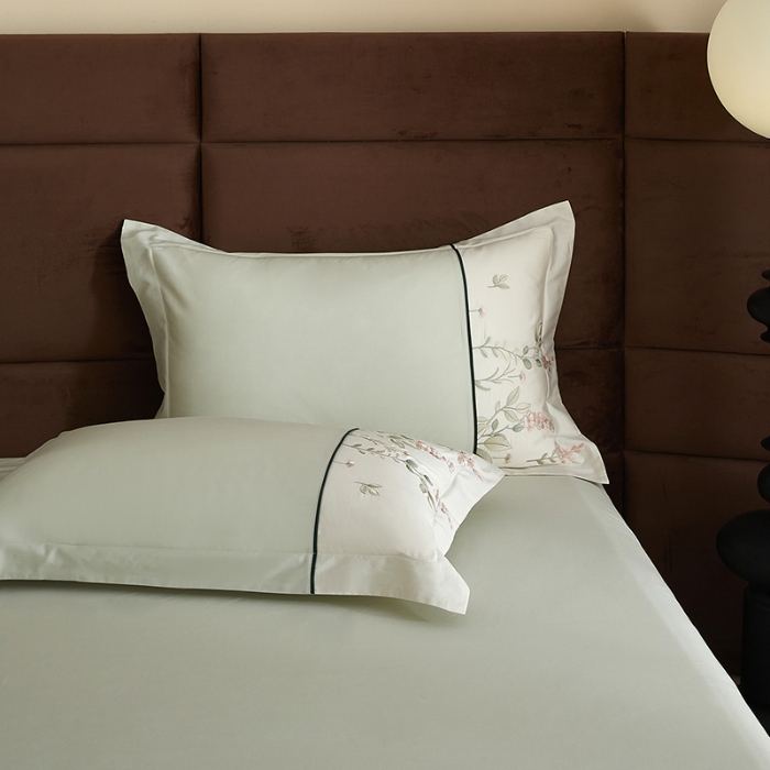 91家纺网 家纺一手货源 找家纺 50S50支长绒棉刺绣四件套专版花型独家特供直播爆款 春日花园绿