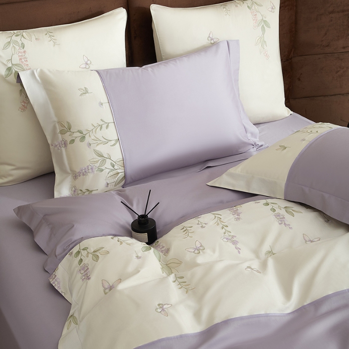 91家纺网 家纺一手货源 找家纺 50S50支长绒棉刺绣四件套专版花型独家特供直播爆款 春日花园紫