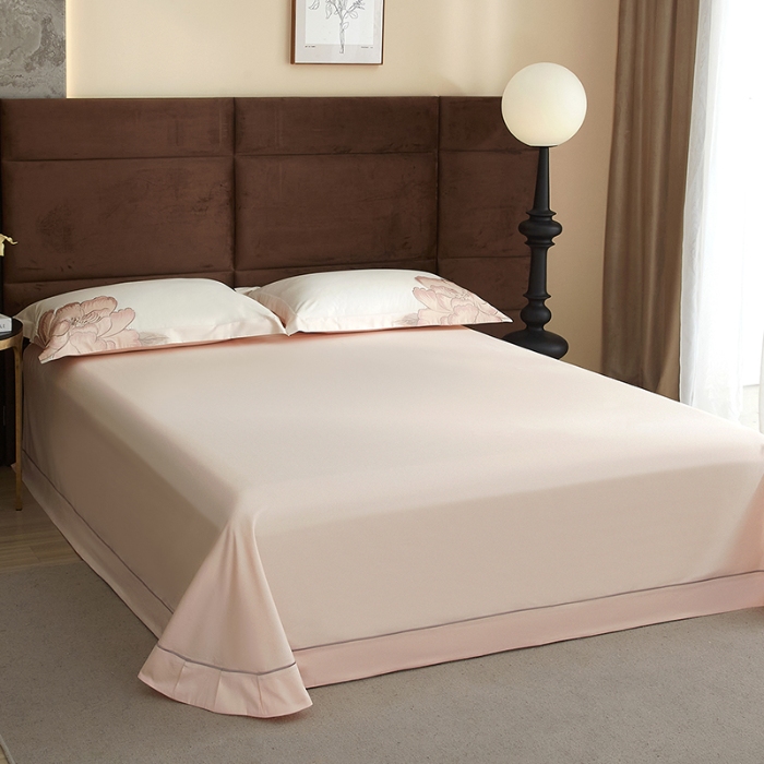 91家纺网 家纺一手货源 找家纺 50S50支长绒棉刺绣四件套专版花型独家特供直播爆款 一见倾心粉