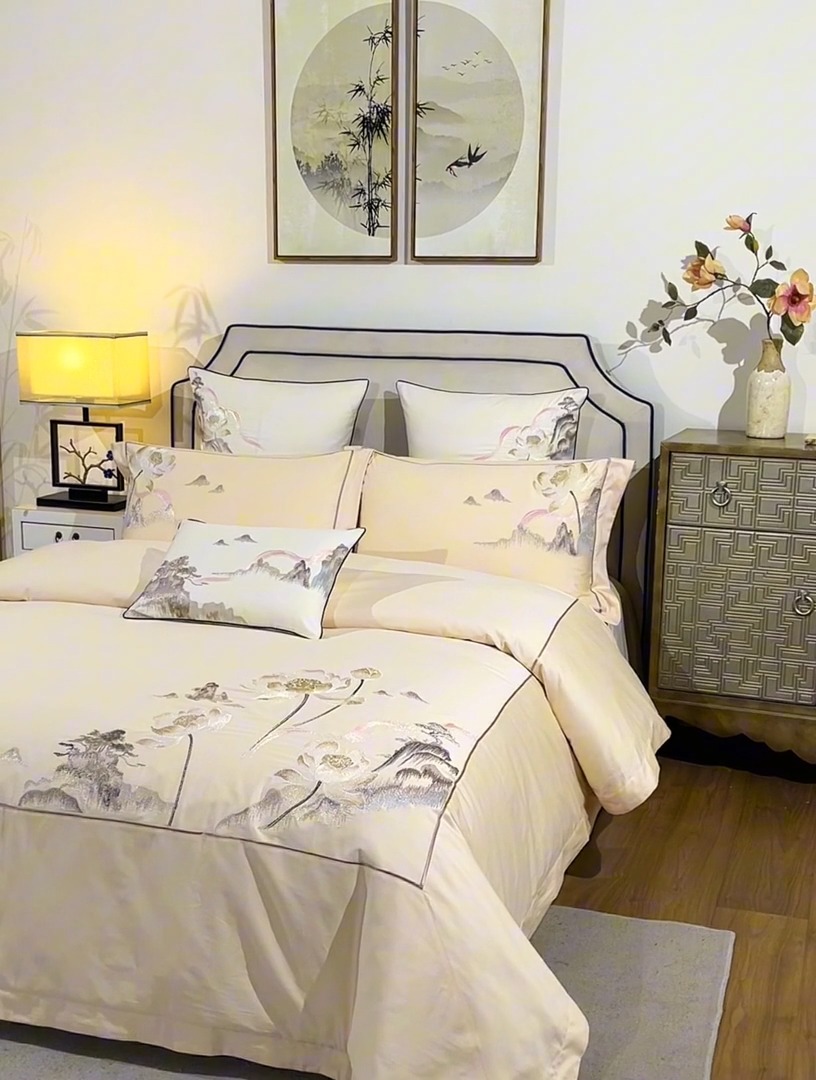 91家纺网 家纺一手货源 找家纺 （总）50S50支长绒棉刺绣四件套专版花型独家特供直播爆款