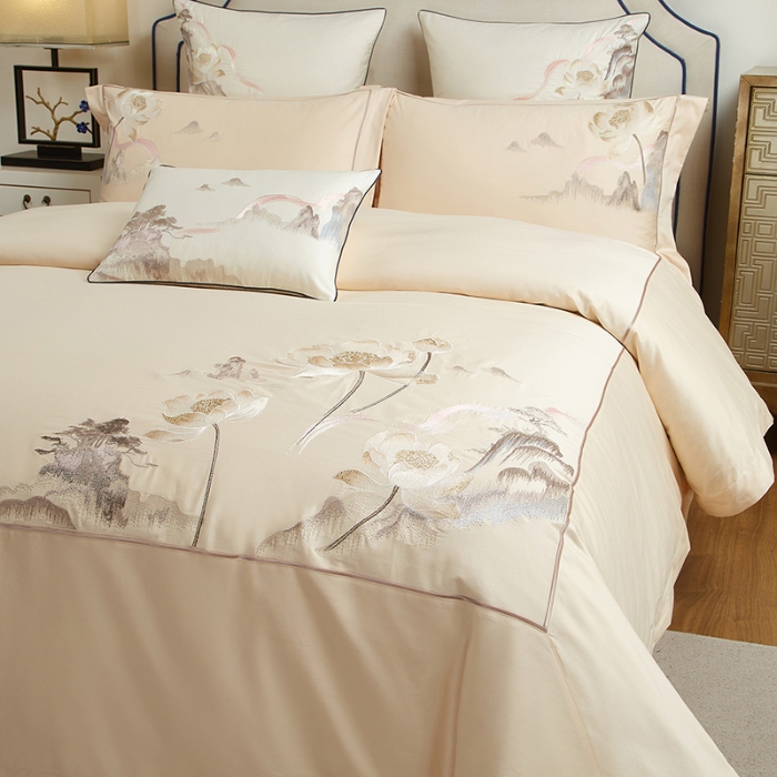 91家纺网 家纺一手货源 找家纺 （总）50S50支长绒棉刺绣四件套专版花型独家特供直播爆款