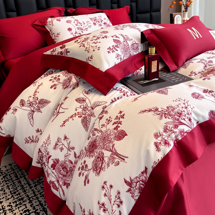 91家纺网 家纺一手货源 找家纺 （总）高档礼盒装50*50S贡缎长绒棉数码印花四件套100%纯棉全棉床单床笠款量大价优