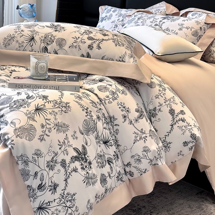 91家纺网 家纺一手货源 找家纺 （总）高档礼盒装50*50S贡缎长绒棉数码印花四件套100%纯棉全棉床单床笠款量大价优