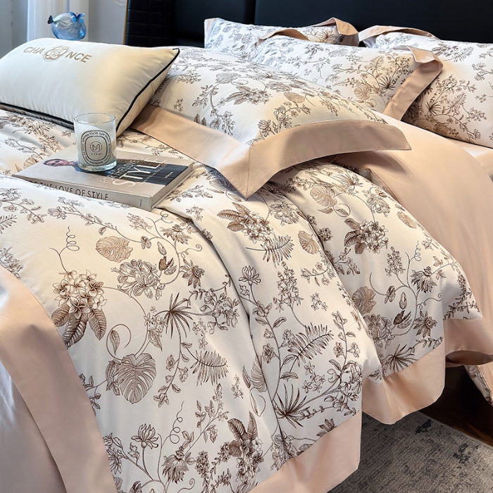 91家纺网 家纺一手货源 找家纺 （总）高档礼盒装50*50S贡缎长绒棉数码印花四件套100%纯棉全棉床单床笠款量大价优