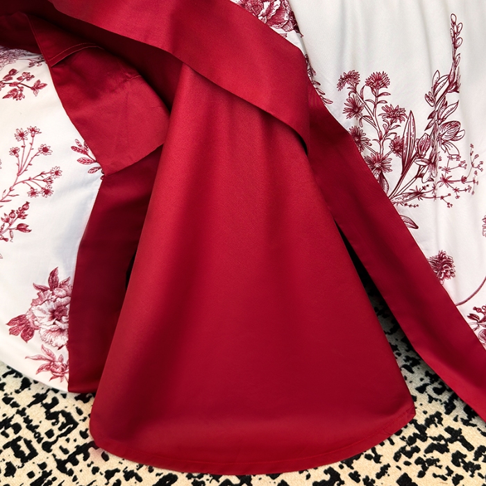 91家纺网 家纺一手货源 找家纺 高档礼盒装50*50S贡缎长绒棉数码印花四件套100%纯棉全棉床单床笠款量大价优 大红-雪莉-A类贡缎长绒棉