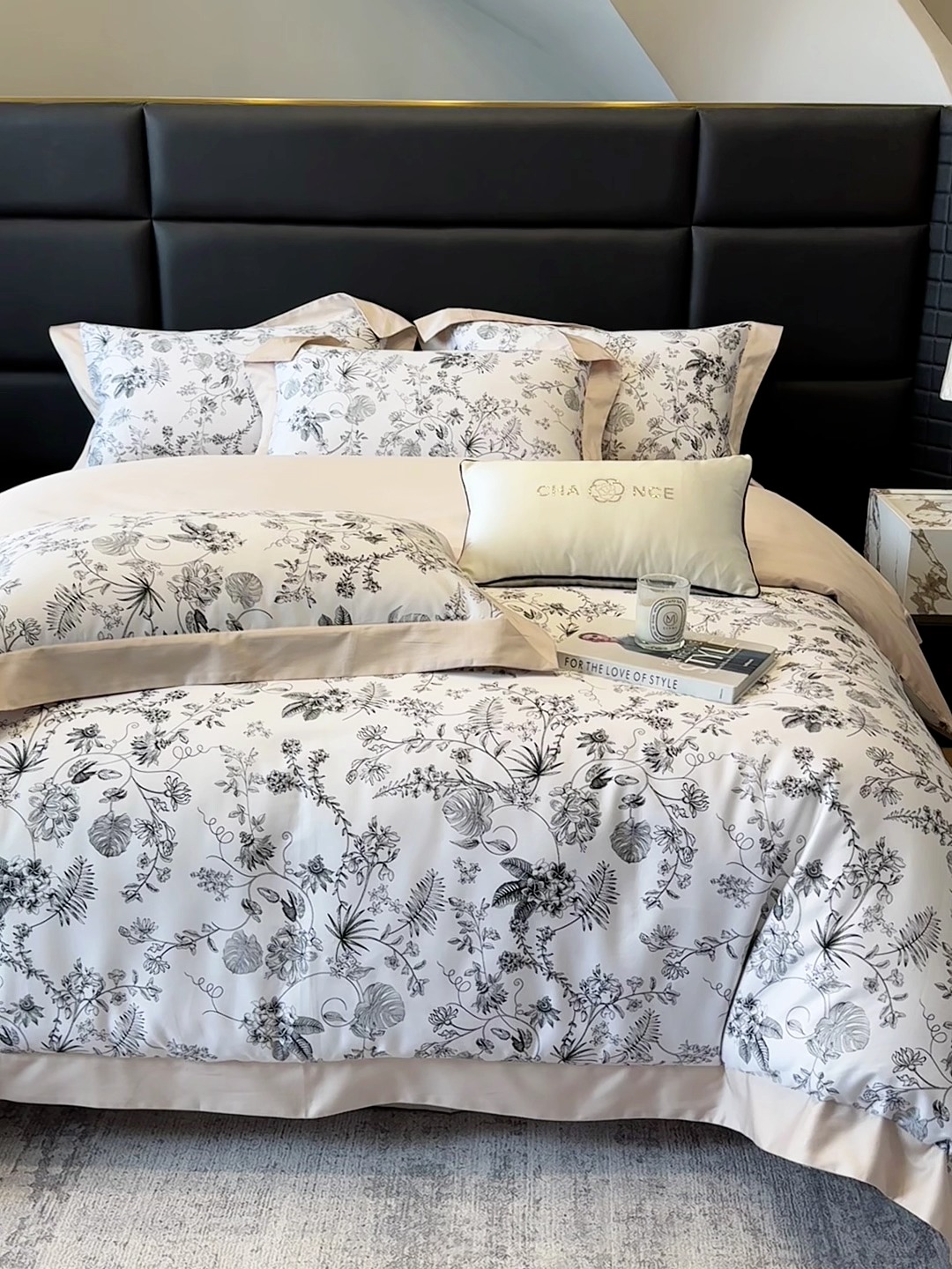 91家纺网 家纺一手货源 找家纺 高档礼盒装50*50S贡缎长绒棉数码印花四件套100%纯棉全棉床单床笠款量大价优 高级黑-香榭秘境-A类贡缎长绒棉