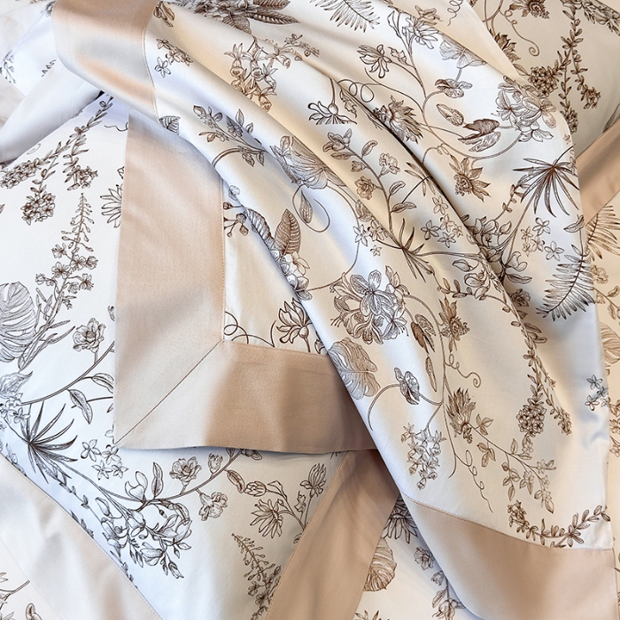 91家纺网 家纺一手货源 找家纺 高档礼盒装50*50S贡缎长绒棉数码印花四件套100%纯棉全棉床单床笠款量大价优 玫瑰金-香榭秘境-A类贡缎长绒棉