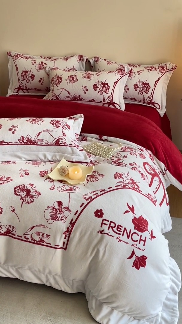 91家纺网 家纺一手货源 找家纺 （总）控价 2025新款  专版花型 全消光A类数码印花牛奶绒四件套床盖款-如梦