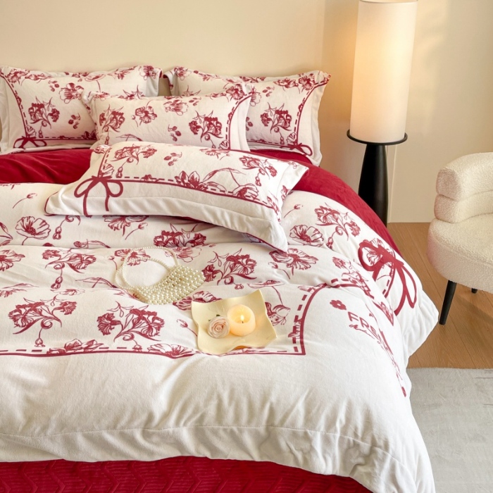 91家纺网 家纺一手货源 找家纺 （总）控价 2025新款  专版花型 全消光A类数码印花牛奶绒四件套床盖款-如梦