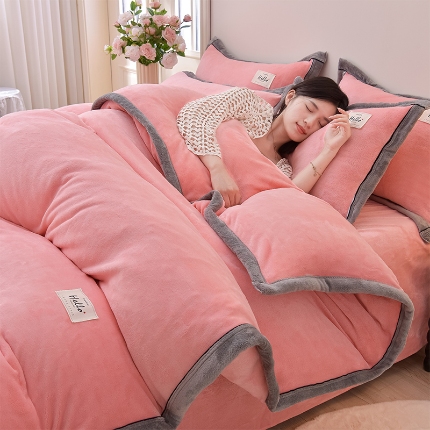 91家纺网 家纺一手货源 找家纺 （总）云恋家纺 纯色双面绒牛奶绒床上用品四件套加厚绒法兰绒床笠被套罩床单双人 