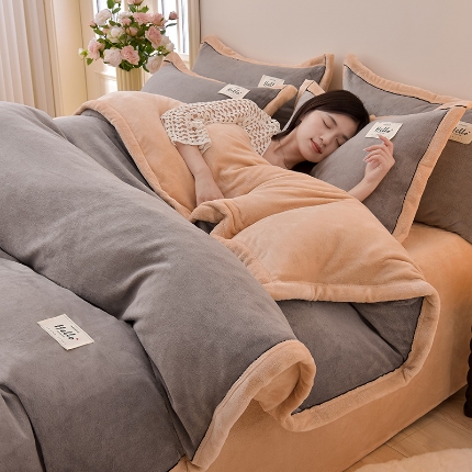 91家纺网 家纺一手货源 找家纺 （总）云恋家纺 纯色双面绒牛奶绒床上用品四件套加厚绒法兰绒床笠被套罩床单双人 