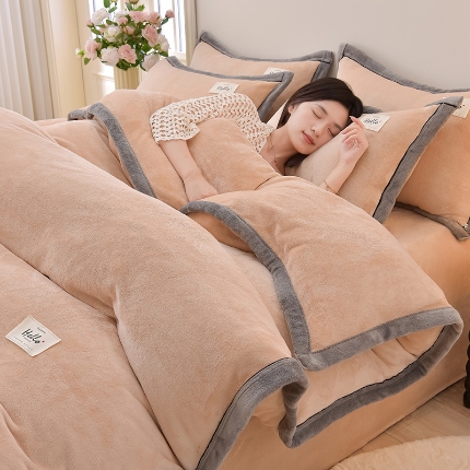 91家纺网 家纺一手货源 找家纺 （总）云恋家纺 纯色双面绒牛奶绒床上用品四件套加厚绒法兰绒床笠被套罩床单双人 