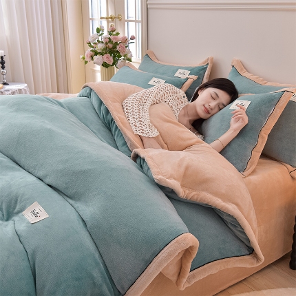 91家纺网 家纺一手货源 找家纺 （总）云恋家纺 纯色双面绒牛奶绒床上用品四件套加厚绒法兰绒床笠被套罩床单双人 