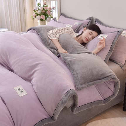 91家纺网 家纺一手货源 找家纺 （总）云恋家纺 纯色双面绒牛奶绒床上用品四件套加厚绒法兰绒床笠被套罩床单双人 