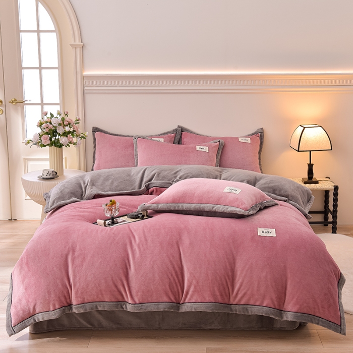 91家纺网 家纺一手货源 找家纺 （总）云恋家纺 纯色双面绒牛奶绒床上用品四件套加厚绒法兰绒床笠被套罩床单双人 