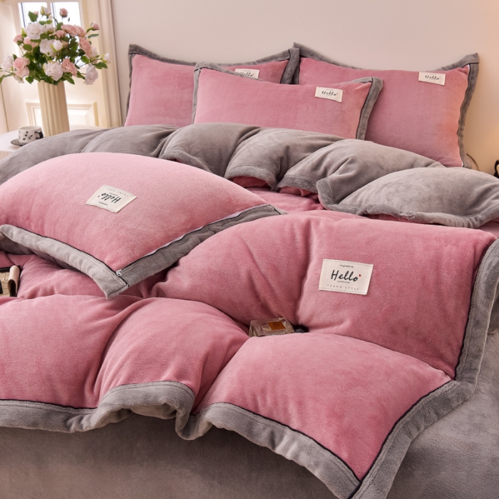 91家纺网 家纺一手货源 找家纺 （总）云恋家纺 纯色双面绒牛奶绒床上用品四件套加厚绒法兰绒床笠被套罩床单双人 