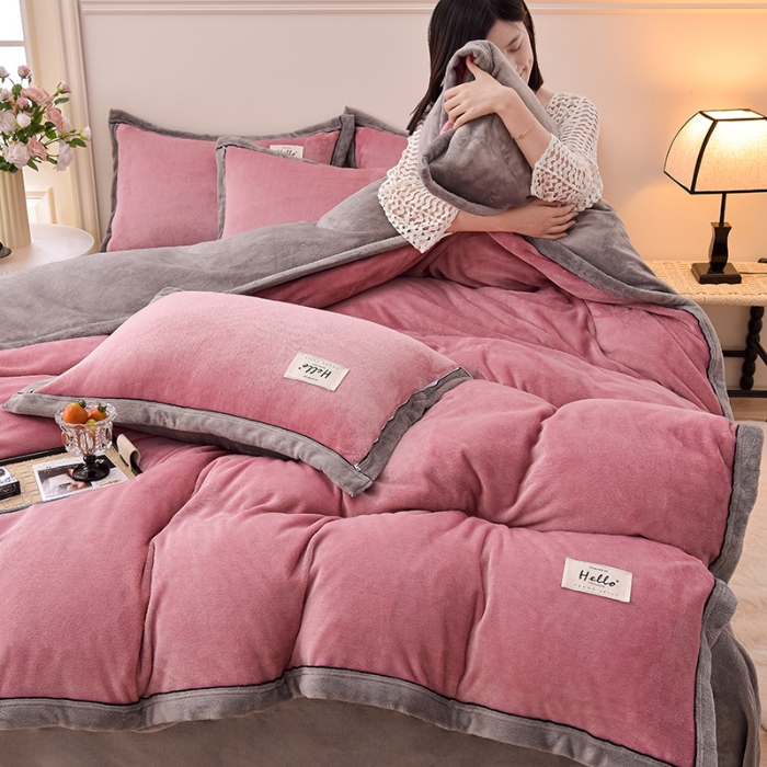 91家纺网 家纺一手货源 找家纺 （总）云恋家纺 纯色双面绒牛奶绒床上用品四件套加厚绒法兰绒床笠被套罩床单双人 