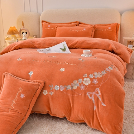 （总）喜梦缘  高克重牛奶绒刺绣花四件套金貂法莱宝宝水晶雪花绒四件套