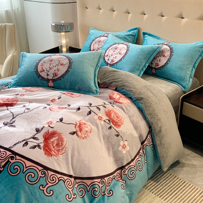 91家纺网 家纺一手货源 找家纺 （总）喜梦缘 2025新款大版花卉中国风加厚牛奶绒四件套（量大从优）