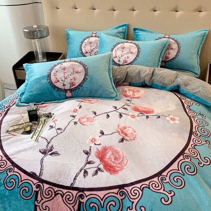 91家纺网 家纺一手货源 找家纺 （总）喜梦缘 2025新款大版花卉中国风加厚牛奶绒四件套（量大从优）