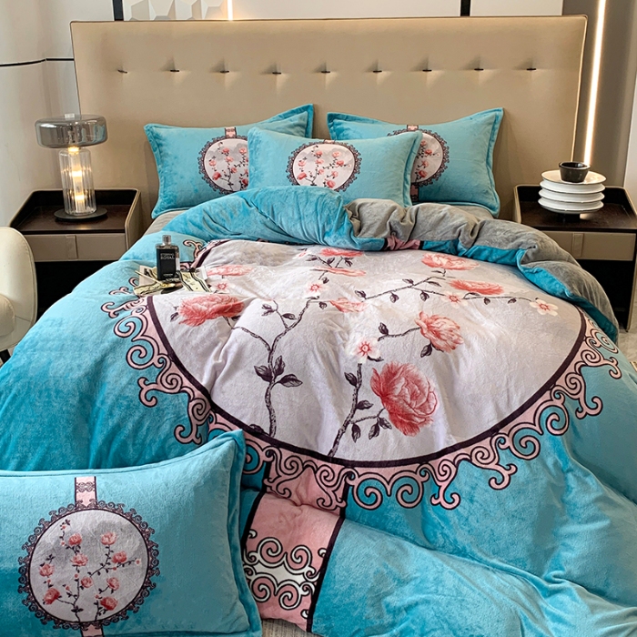 91家纺网 家纺一手货源 找家纺 （总）喜梦缘 2025新款大版花卉中国风加厚牛奶绒四件套（量大从优）