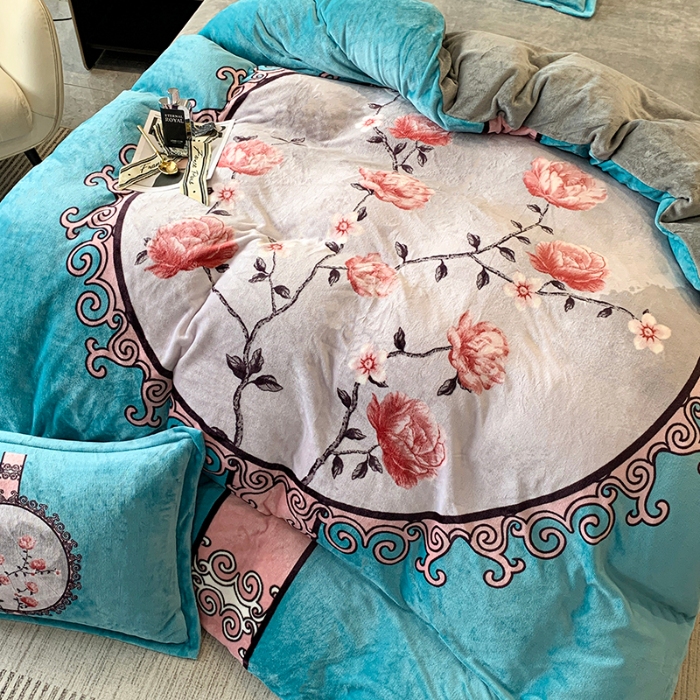 91家纺网 家纺一手货源 找家纺 （总）喜梦缘 2025新款大版花卉中国风加厚牛奶绒四件套（量大从优）