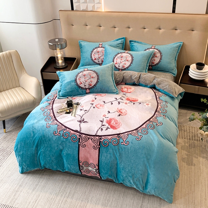 91家纺网 家纺一手货源 找家纺 （总）喜梦缘 2025新款大版花卉中国风加厚牛奶绒四件套（量大从优）