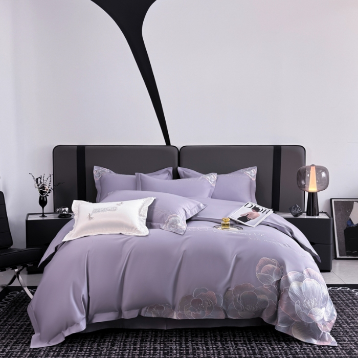 91家纺网 家纺一手货源 找家纺 （总）2025新款刺绣亲肤棉简约四件套- 梦里花开系列