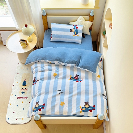 91家纺网 家纺一手货源 找家纺 （总）御棉坊 秋冬新品牛奶绒幼儿园三件套儿童保暖多件套宝宝午睡被