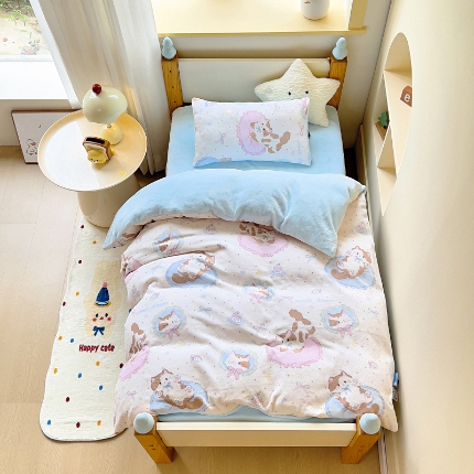 91家纺网 家纺一手货源 找家纺 （总）御棉坊 秋冬新品牛奶绒幼儿园三件套儿童保暖多件套宝宝午睡被